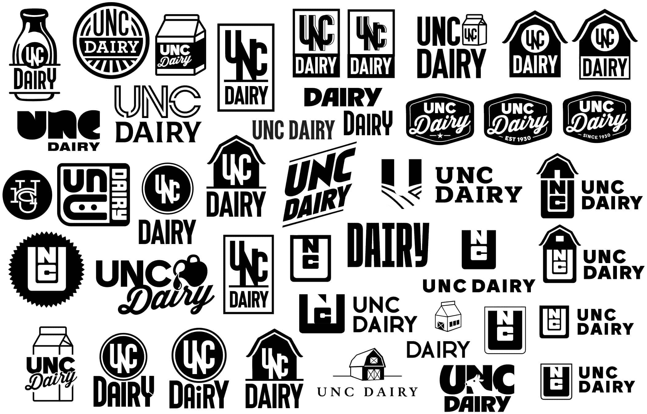 Alternate versions of the UNC Dairy logo